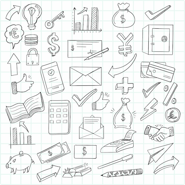 Hand tekenen zakelijke doodle icon set