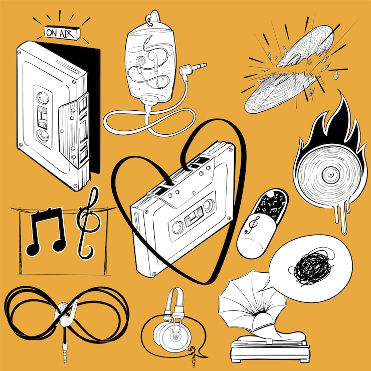 Gratis Vector hand tekening illustratie set muziek entertainment