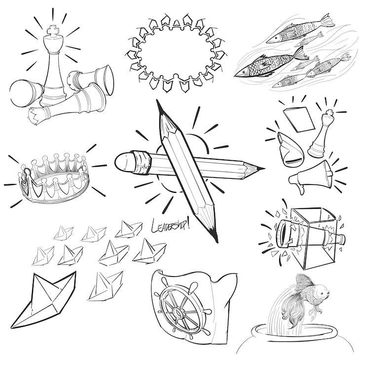 Gratis Vector hand tekening illustratie set van leiderschap