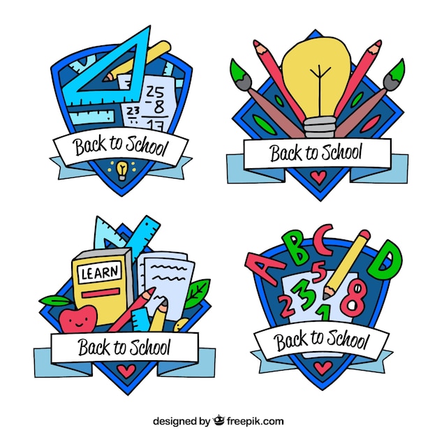 Gratis vector hand terug getrokken naar school label-collectie