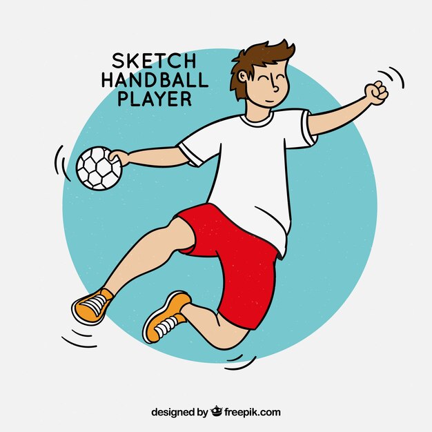 Handbal speler in de hand getrokken stijl