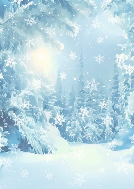 Gratis vector handbeschilderde kerstkaart met winters besneeuwd landschap