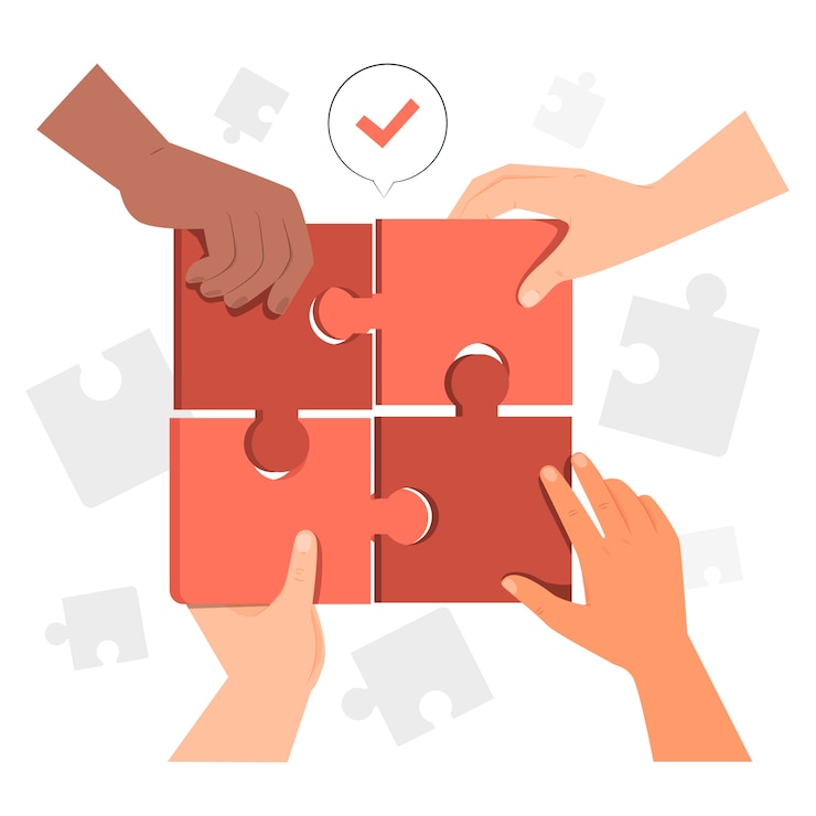 Gratis Vector handen die de illustratie van het puzzelconcept monteren