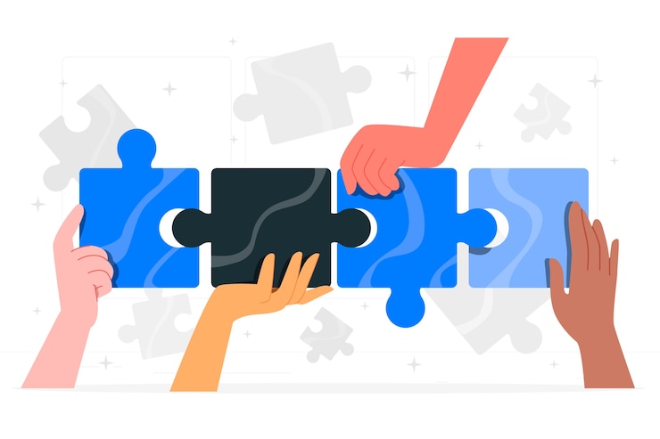 Gratis Vector handen die de illustratie van het puzzelconcept monteren