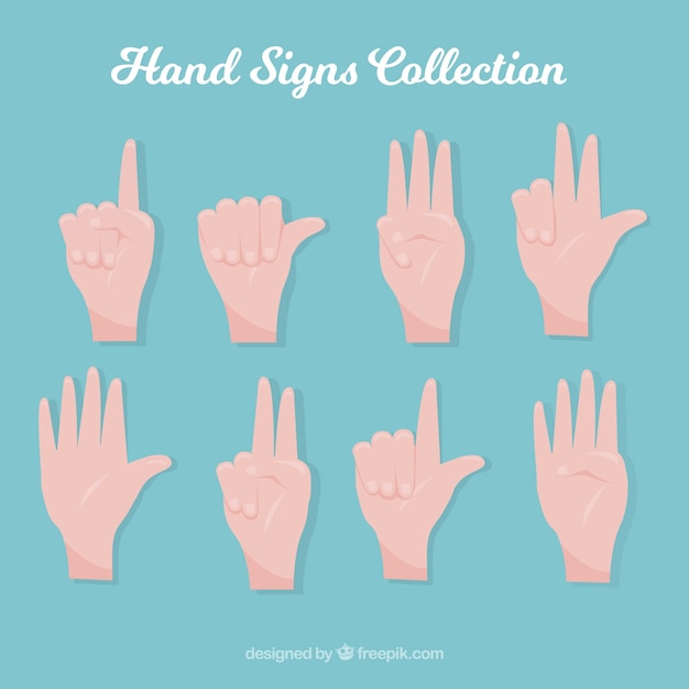 Handen verzamelen met verschillende poses in platte syle