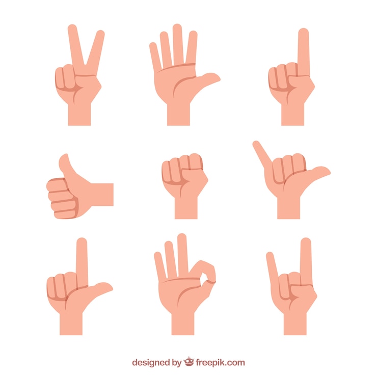 Gratis Vector handen verzameling met verschillende poses in platte syle