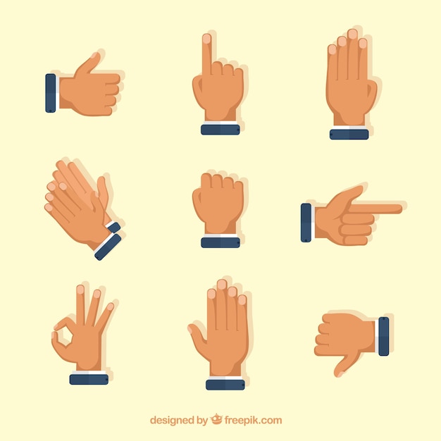 Gratis vector handencollectie met verschillende poses in vlakke stijl