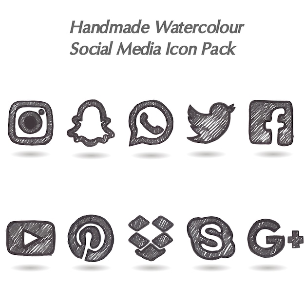 Handgemaakte aquarel social media icon pack