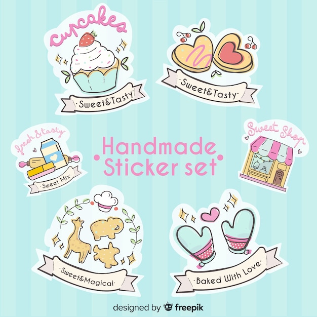 Gratis vector handgemaakte stickerset