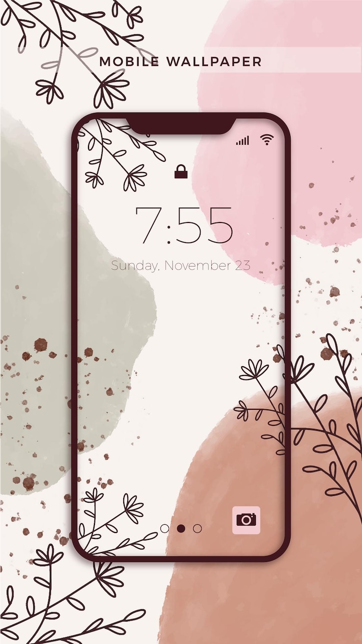 Gratis Vector handgeschilderd mobiel behangontwerp met planten en bladeren
