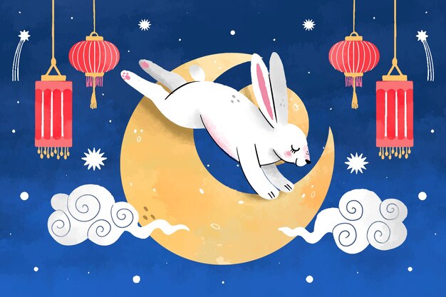 Handgeschilderde achtergrond voor de viering van het Chinese middenherfstfestival