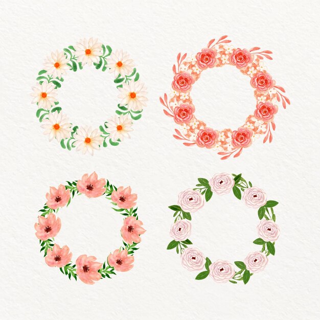 Gratis vector handgeschilderde aquarel bloemenkransen collectie