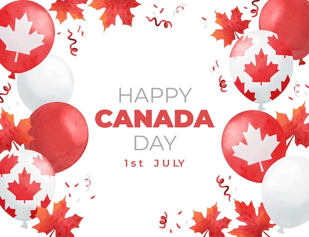 Gratis vector handgeschilderde aquarel canada dag ballonnen achtergrond