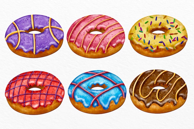 Gratis vector handgeschilderde aquarel donut set