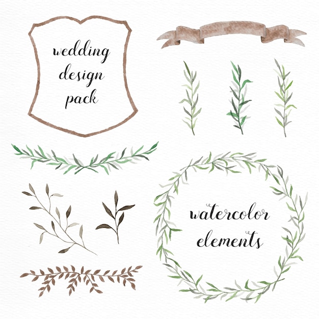 Gratis vector handgeschilderde aquarel elementen pak voor bruiloft ontwerpen