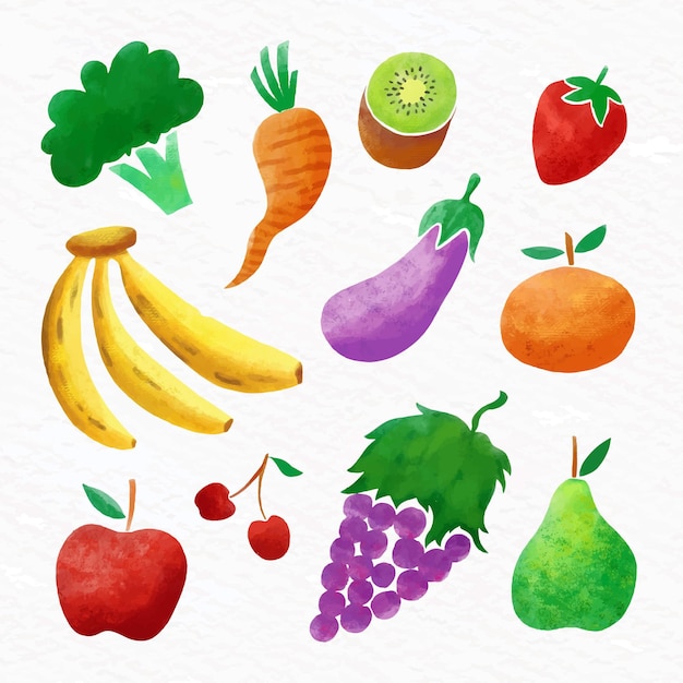 Handgeschilderde aquarel fruit collectie