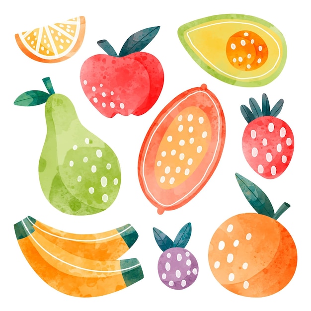 Handgeschilderde aquarel fruit collectie