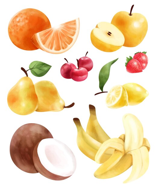 Handgeschilderde aquarel fruit collectie