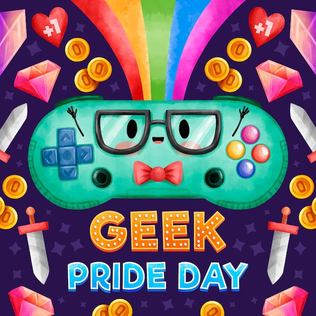 Handgeschilderde aquarel geek pride day illustratie