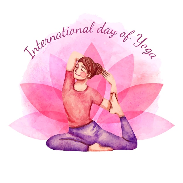 Handgeschilderde aquarel internationale dag van yoga illustratie