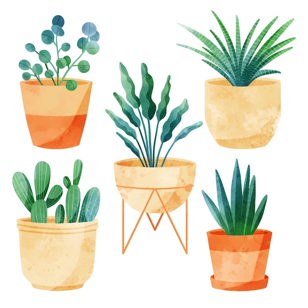 Gratis vector handgeschilderde aquarel kamerplant collectie