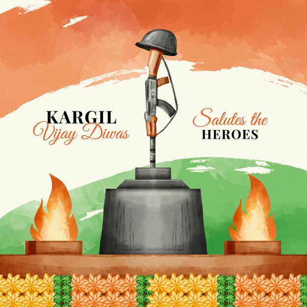 Gratis vector handgeschilderde aquarel kargil vijay diwas illustratie