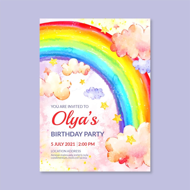 Gratis Vector handgeschilderde aquarel regenboog verjaardagsuitnodiging sjabloon