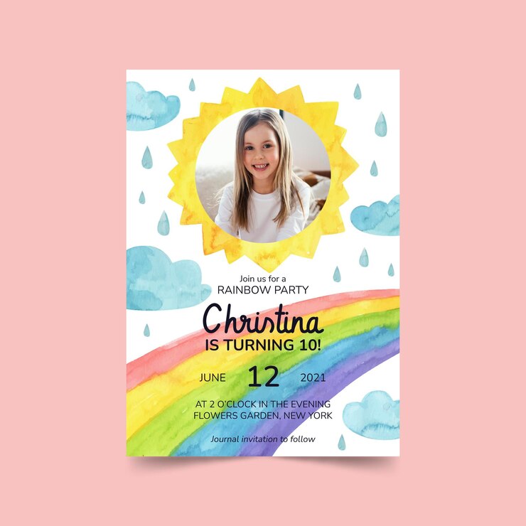 Gratis Vector handgeschilderde aquarel regenboog verjaardagsuitnodiging