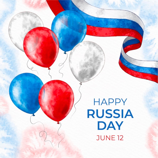 Handgeschilderde aquarel rusland dag achtergrond met ballonnen