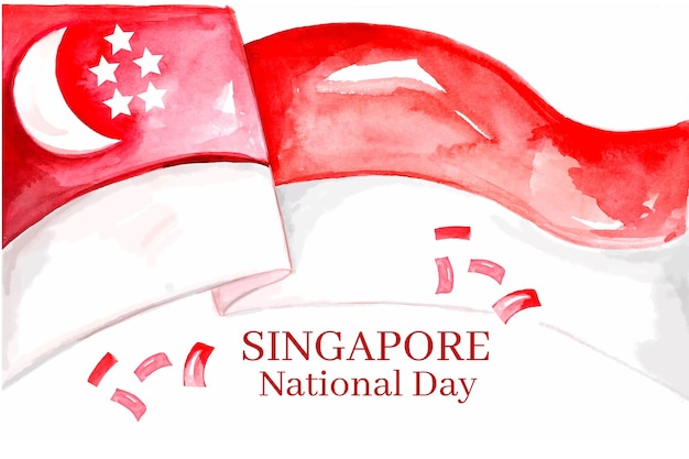 Handgeschilderde aquarel singapore nationale feestdag illustratie