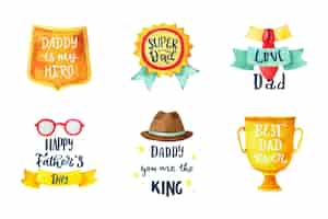 Gratis vector handgeschilderde aquarel vaderdag badges collectie