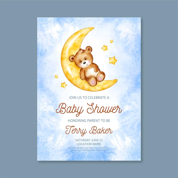 Gratis vector handgeschilderde baby shower kaartsjabloon