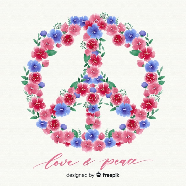 Gratis vector handgeschilderde bloemen vredesteken achtergrond