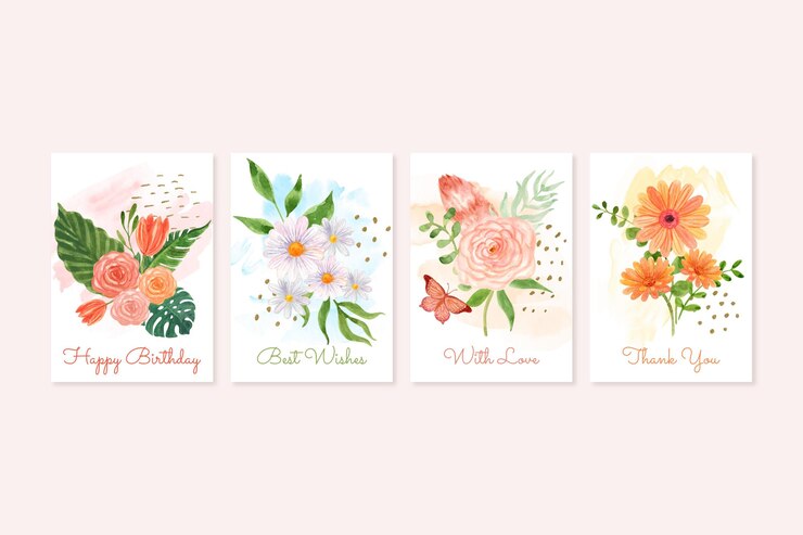 Gratis Vector handgeschilderde bloemenkaarten collectie