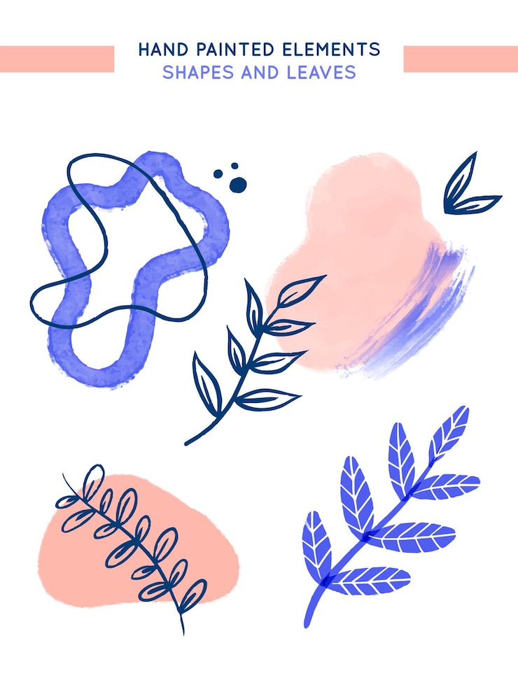 Gratis Vector handgeschilderde elementen bezet met bladeren en abstracte vormen