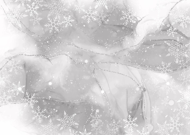 Handgeschilderde kerst sneeuwvlok achtergrond met zilveren glitter