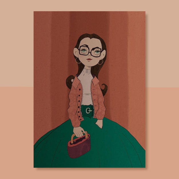 Gratis vector handgeschilderde retro vrouw met bril