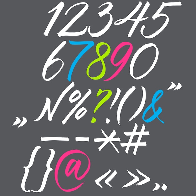 Gratis vector handgeschreven script lettertype. borstletter. hoofdletters, cijfers, interpunctie