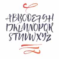 Gratis vector handgeschreven script lettertype. borstletter. hoofdletters, cijfers, interpunctie