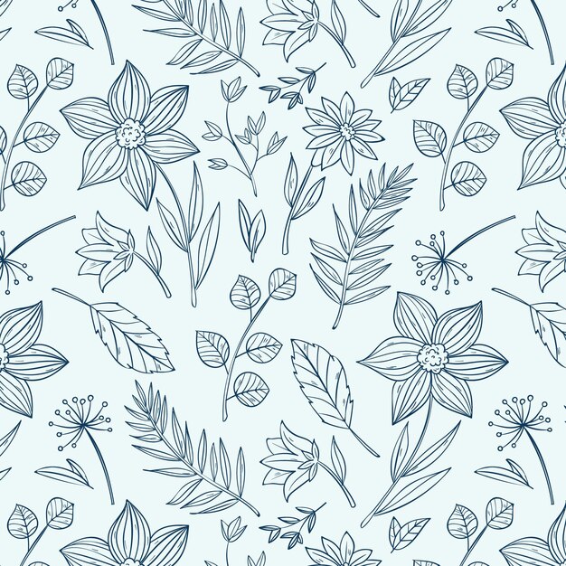Handgetekend botanisch patroonontwerp graveren