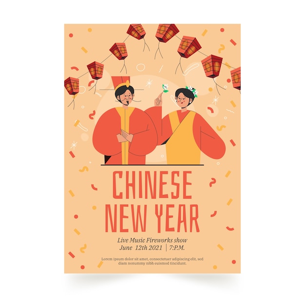 Handgetekend Chinees Nieuwjaar verticale postersjabloon