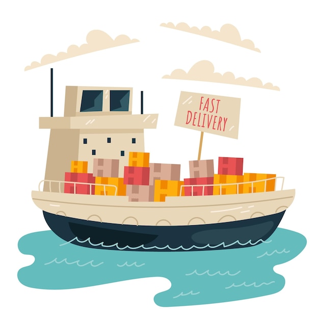 Gratis vector handgetekend containerschip