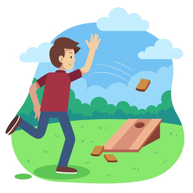 Gratis vector handgetekend cornhole-spel met plat ontwerp