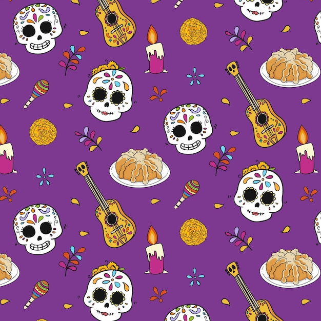 Gratis vector handgetekend dia de muertos-patroonontwerp