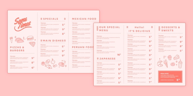 Handgetekend driebladig menu met plat ontwerp