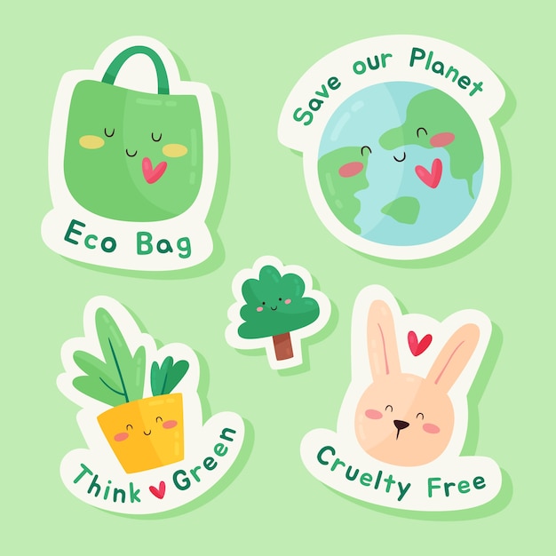 Gratis vector handgetekend ecologie-badgepakket