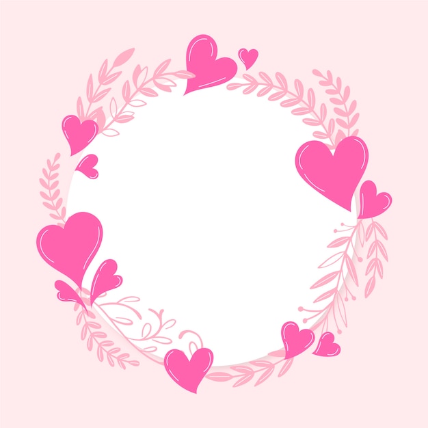 Handgetekend frame met roze hartjes