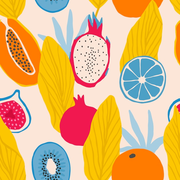 Gratis vector handgetekend fruit en bloemmotief