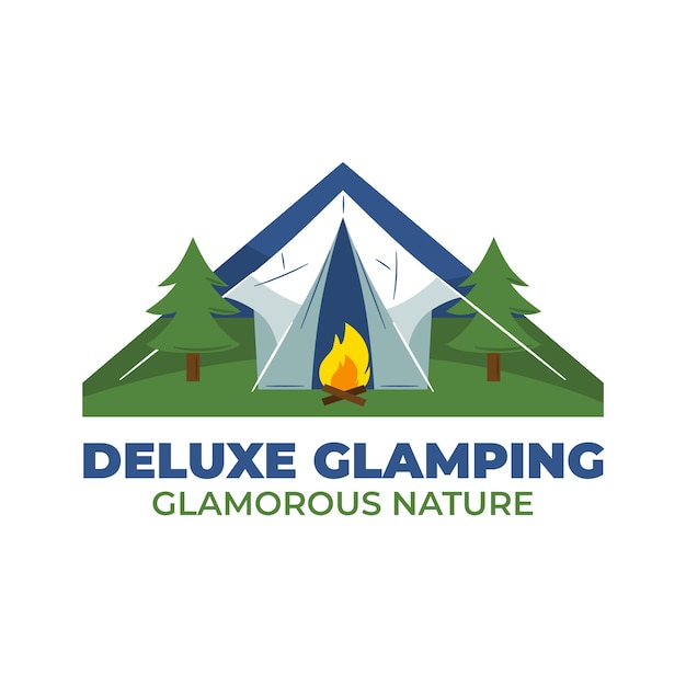 Handgetekend glamping-logo met plat ontwerp