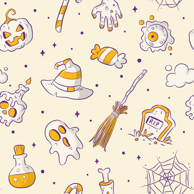 Gratis vector handgetekend halloween-patroonontwerp